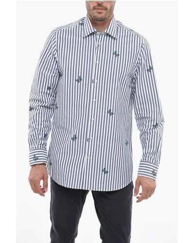 Etro Two-Tone Striped Shirt With Butterflies Print - Blue