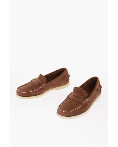 Sebago Docksides Suede Penny Loafers With Rubber Sole - Brown