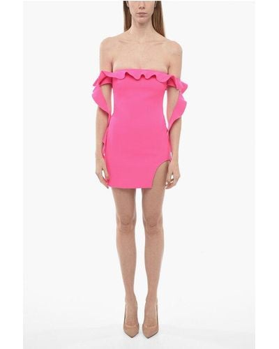 David Koma Wool Blend Sheath Dress With Ruffled Detail - Pink