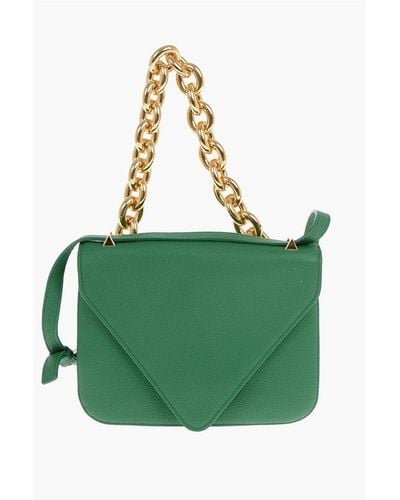 Bottega Veneta Leather Small Mount Messenger Bag With Golden Chain And Remo Size Unic - Green