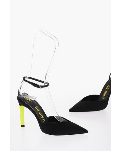 The Attico Satin Perine Ankle-Strap Court Shoes With Leather Trims And Fluore - Black