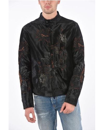 Armani Emporio Embroidered Ponyskin Jacket - Black