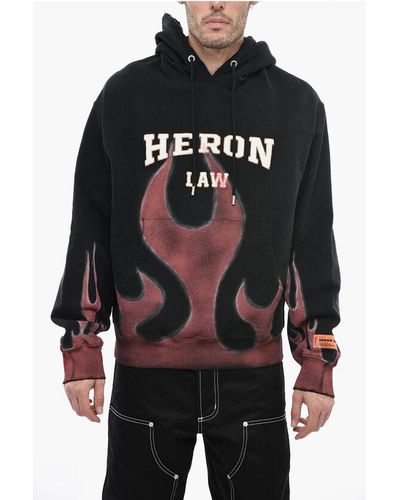 Heron Preston Printed Law Flames Hoodie With Terry Patches - Black