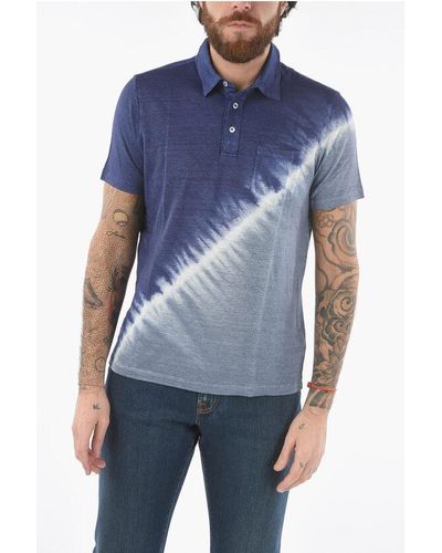 Altea Shaded Effect Flax Smith Polo Shirt With Breast Pocket - Blue