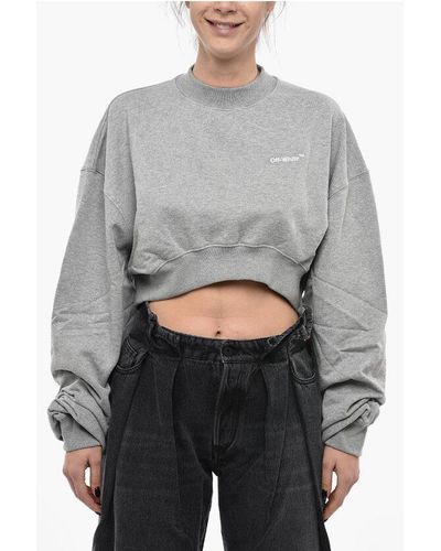 Off-White c/o Virgil Abloh Brushed Cotton Cropped For All Crewneck Sweatshirt - Grey
