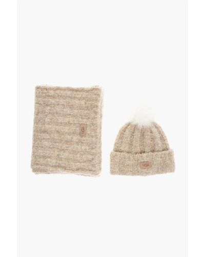 UGG Solid Colour Bouclé Scarf And Beanie Set - Natural