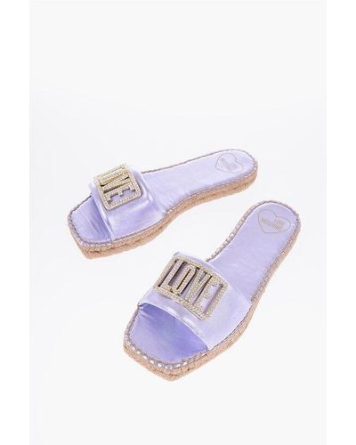 Moschino Love Laminated Leather Sandals With Rhinestone Logo Detail A - Purple
