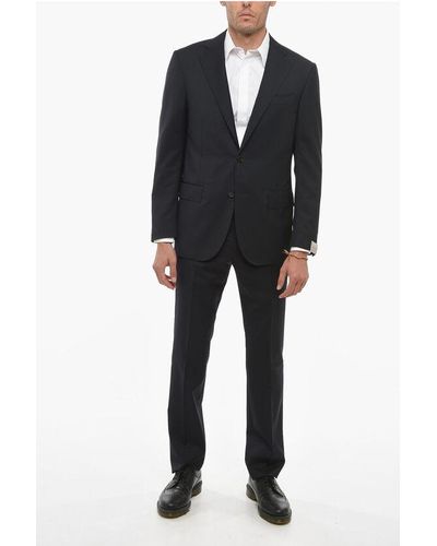 Corneliani Virgin Wool Side Vents Notch Lapel Leader 2-Button Suit - Black