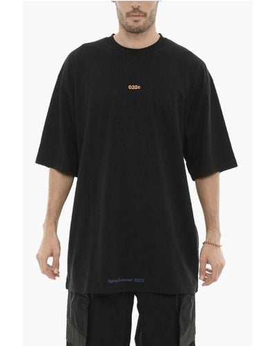 032c Organic Cotton Crew-Neck T-Shirt With Contrasting Print - Black