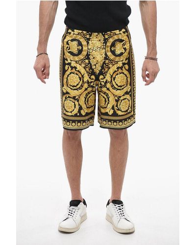 Versace Baroque Patterned Silk Shorts With Elastic Waistband - Yellow