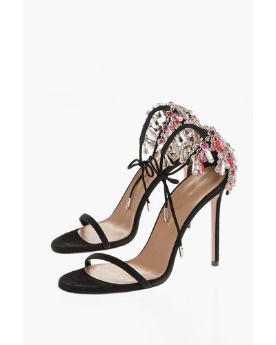 Aquazzura Suede Moonwalk Ankle-Strap Sandals With Jewels And Stiletto - Black