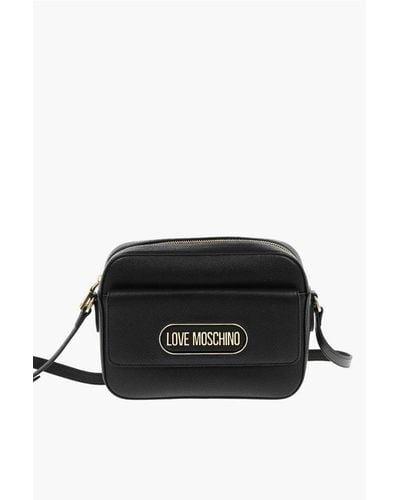 Moschino Love Textured Faux Leather Camera Bag With Front Pocket - Black