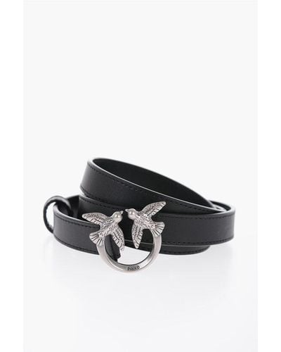 Pinko Slim Leather Belt With-Effect Buckle 20Mm - Black