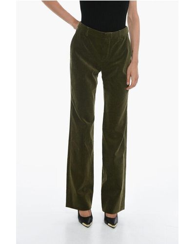 Saint Laurent Corduroy Trousers With Wide Leg - Green