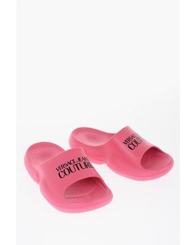 Versace Jeans Couture Rubber Tago Sliders With Logo - Pink