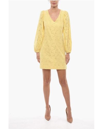 Samsøe & Samsøe Lace Anain Mini Dress With Puff Sleeve - Yellow