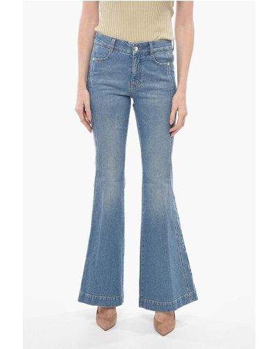 Stella McCartney Organic Cotton Flared Fit Denims With Side Logoed Bands 34Cm - Blue