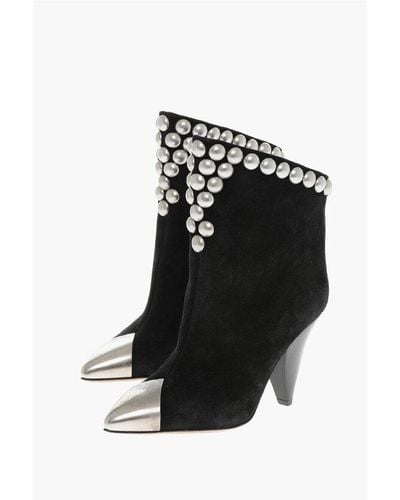 Isabel Marant Suede Studded Pointy Ankle Boots With Studs 9Cm - Black