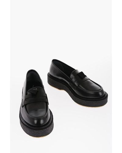 Adieu Etudes Leather Type143 Penny Loafer With Platfrom Crepe Sole - Black