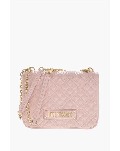 Moschino Love Faux Leather Quilted Shoulder Bag With Lm On The Back - Pink
