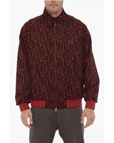 Baracuta Needles Jacquard Fabric Bomber Jacket With Butterfly Embroid - Red