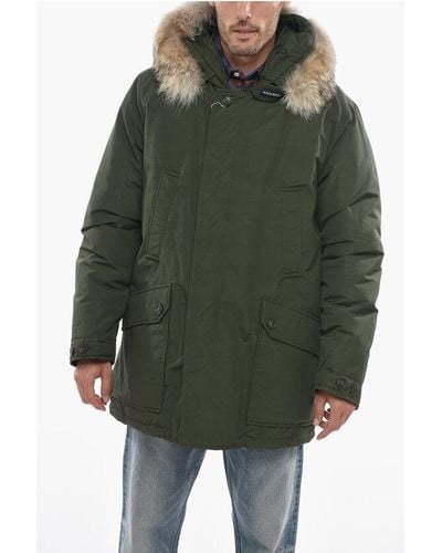 Woolrich Solid Colour Daytona Utility Down Jacket With Real Fur Detail - Green
