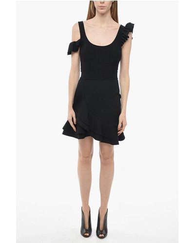Alexander McQueen Knitted Mini Dress With Ruffles - Black