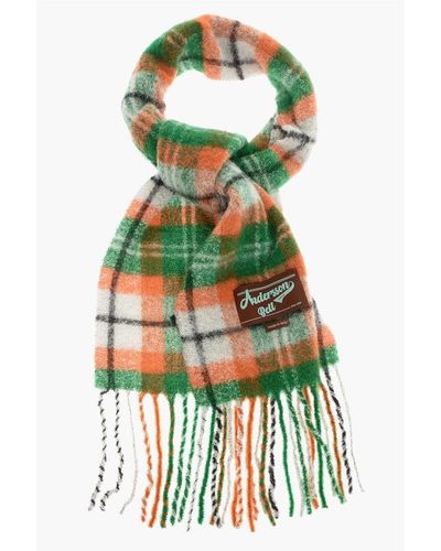ANDERSSON BELL Mohair Blend Big Check Scarf With Fringes - Green