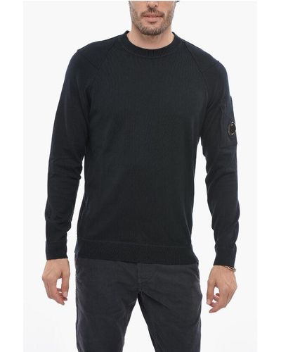 C.P. Company Lightweight Cotton Crew-Neck Jumper With Logo On The Sleeve - Black