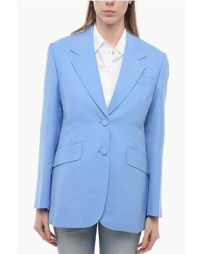 Miu Miu Virgin Wool Levantina Blazer With Covered Buttons - Blue