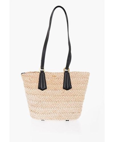 Max Mara Braided Straw Panierm Tote Bag With Double Handle - Natural