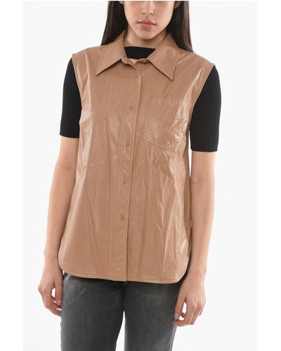 Stand Studio Faux Leather Sleeveless Arya Shirt With Patch Breast Pocket - Natural