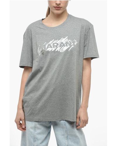 Isabel Marant Short Sleeved Hanori T-Shirt With Metallized Logo Print - Grey