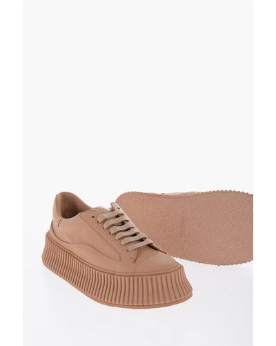 Jil Sander Leather Low-Top Trainers With Platform Sole - Brown