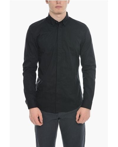 DIESEL Classic Collar Slim Fit-Nap Shirt With Hidden Closure - Black