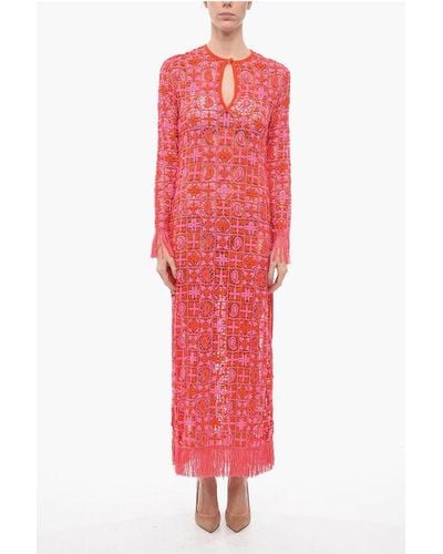 Etro Macramé Long Dress With Fringes - Red