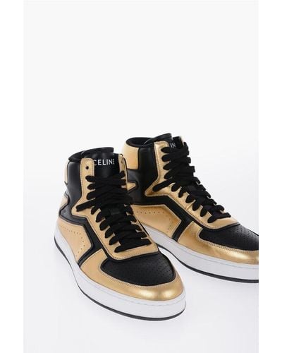 Celine Metallized Leather High-Top Trainers - Black