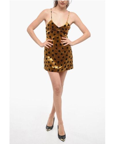 Saint Laurent Velour Slip Dress With Heart Motif - Brown