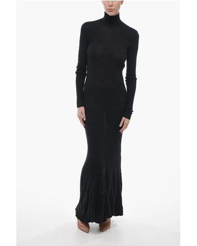 Balenciaga Cotton Blend Maxi Dress With Flared Bottom - Black