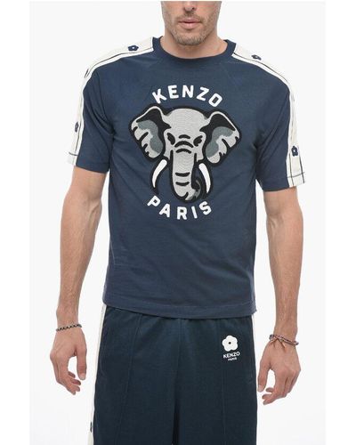 KENZO Elephant Slim T-Shirt With Embroidery - Blue