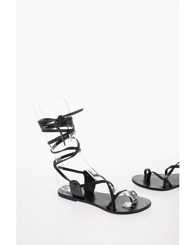 Manebí Lace Up Leather St. Tropez Thong Sandals - White