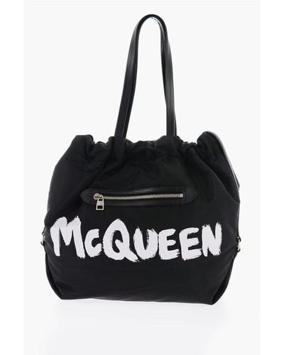Alexander McQueen Leather-Detailed The Bundle Tote Bag With Graffiti Logo Prin Size Unic - Black