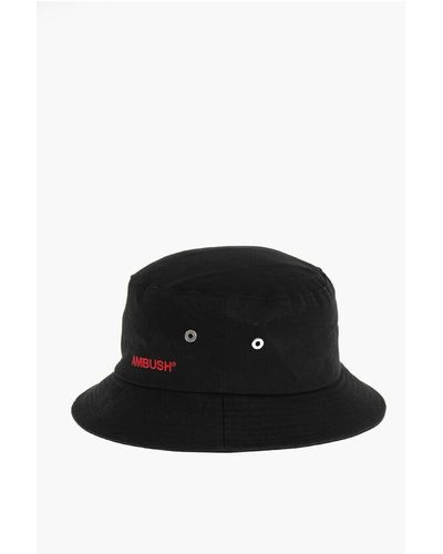 Ambush Solid Colour Bucket Hat With Embroidered Contrasting Logo - Black