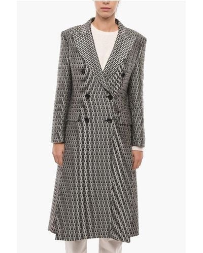 Alberta Ferretti Embroidered Double Breasted Coat With Flap Pockets - Grey