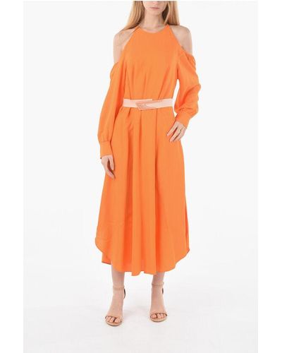 Stella McCartney Elastic Belt Cold Shoulder Maxi Dress - Orange