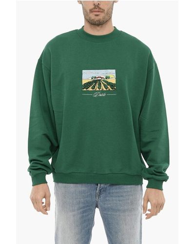 Drole de Monsieur Cotton Vignes Crew-Neck Sweatshirt With Embroidery - Green