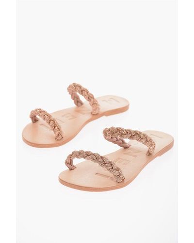 Manebí Rinestoned Braided Bands Hollywood Sandals - Pink