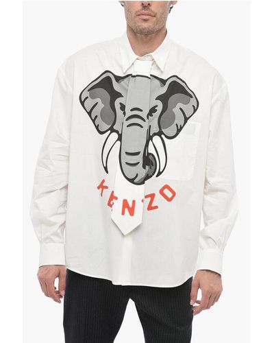 KENZO Printed Shirt Elephant With Tie Detail - Grey