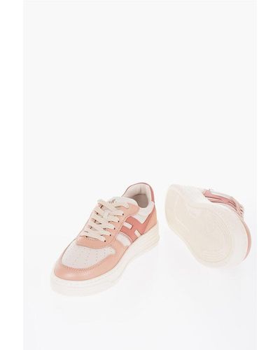 Hogan Lace-Up Leather Trainers With Memory Foam Sole - Pink