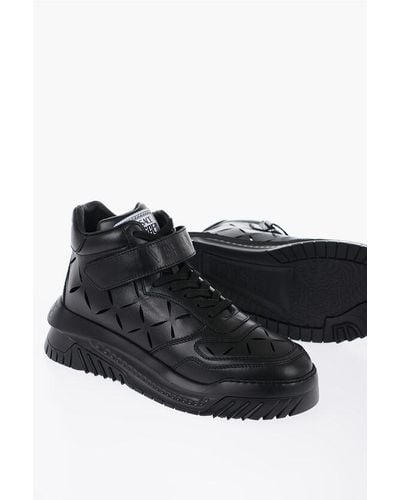 Versace Leather High-Top Trainers With Cutouts - Black